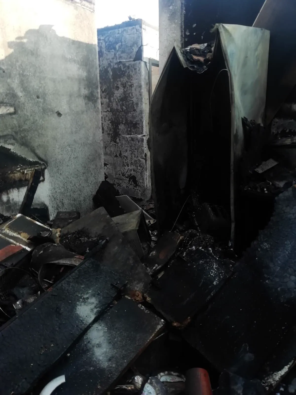 Fire damage inside the house, close up