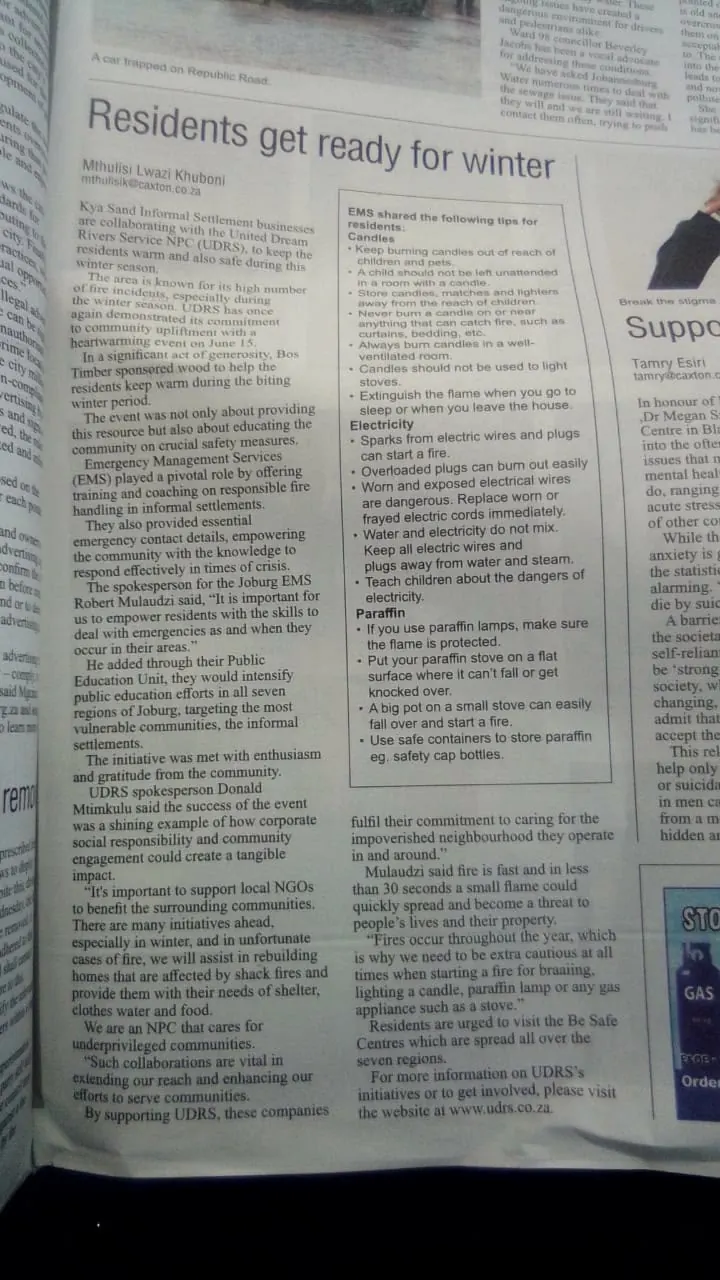 Newspaper article about community support
