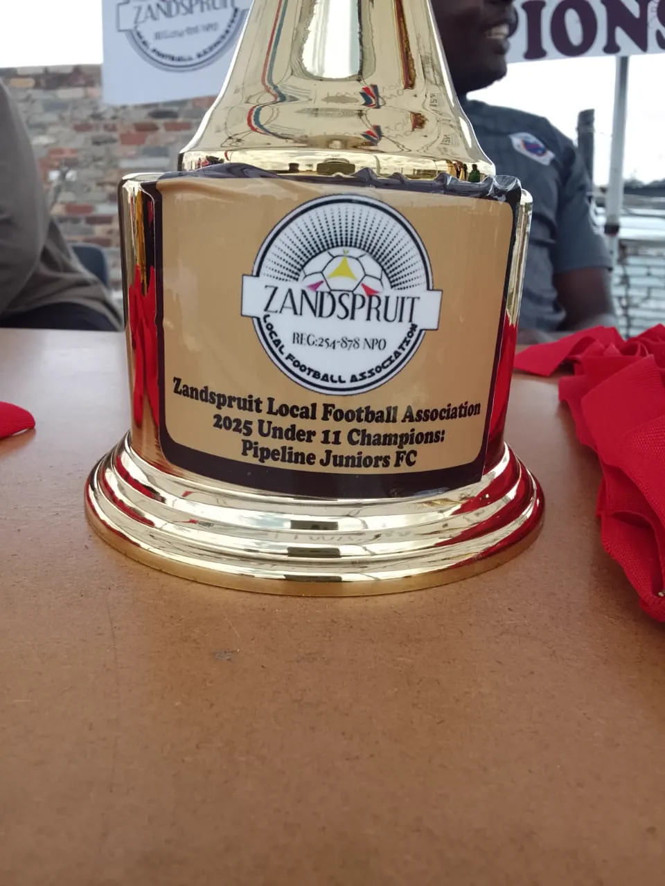 Trophy engraved: Zandspruit Local Football Association, 2025 Under 11 Champions, Pipeline Juniors FC